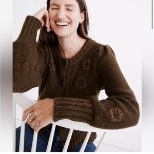 MADEWELL Embroidered Floral Olive Green Cardigan Sweater